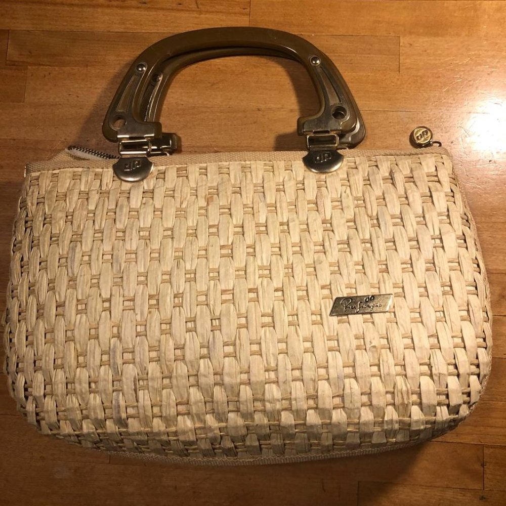 Vintage Italian PIER GIORGIO Straw Purse  Handbag with Melamine Hands, Mirror